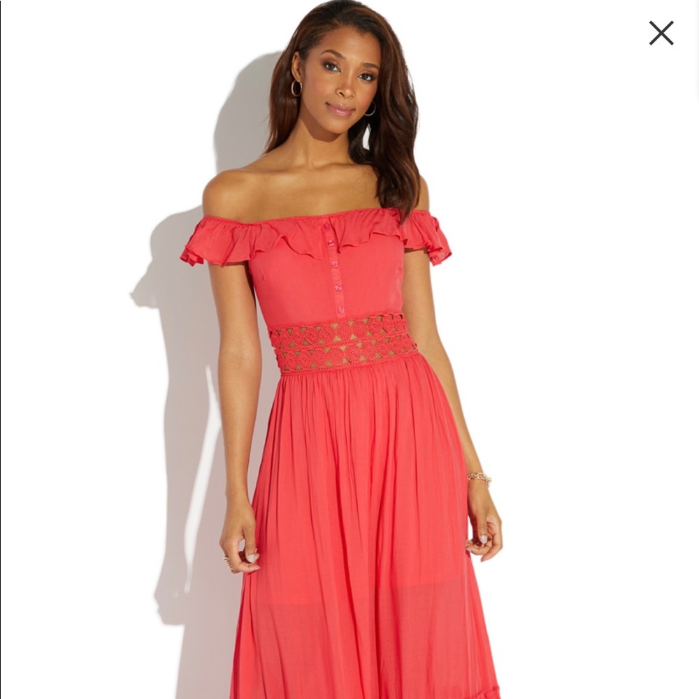 Pink Lily “when you look at me” coral maxi dress